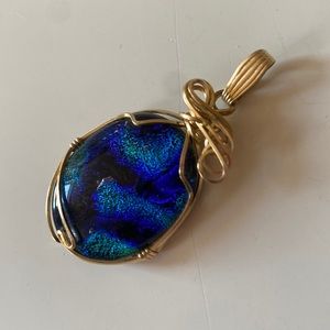Diachronic Blue Green Glass Gold Wire Pendant 720 14k